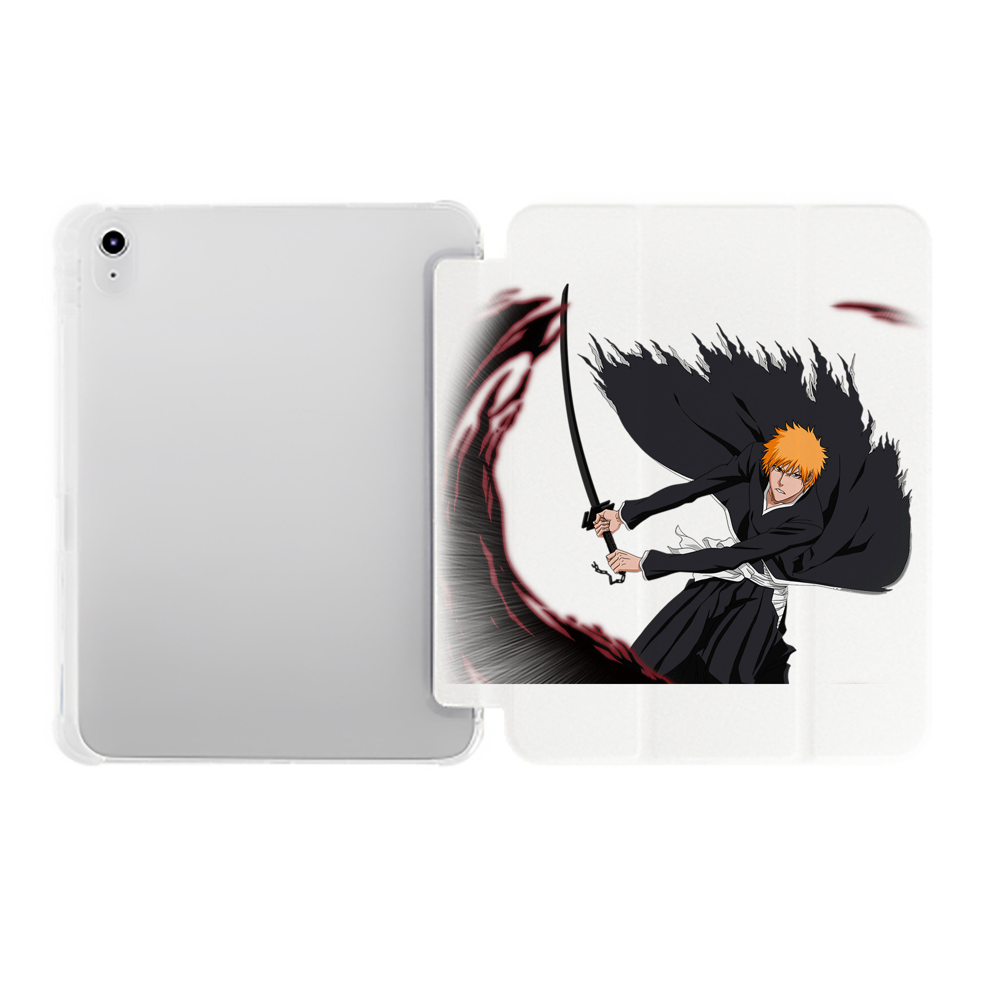 （画像用） ブリーチ 黒崎一護（くろさき いちご）BLEACH Kurosaki Ichigo IPad ケース ペン収納付き 三つ折りスタンド PUレザー×シリコン 対応機種9.5/10.5/10.9インチ